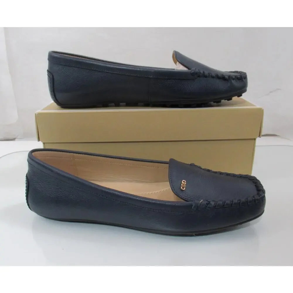 Michael Kors Eve Moccasin Leather MK Logo Navy Size 8 - Picture 3 of 7